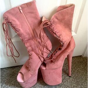 Flamingo Pink Pleaser Open-toed Heel Boots